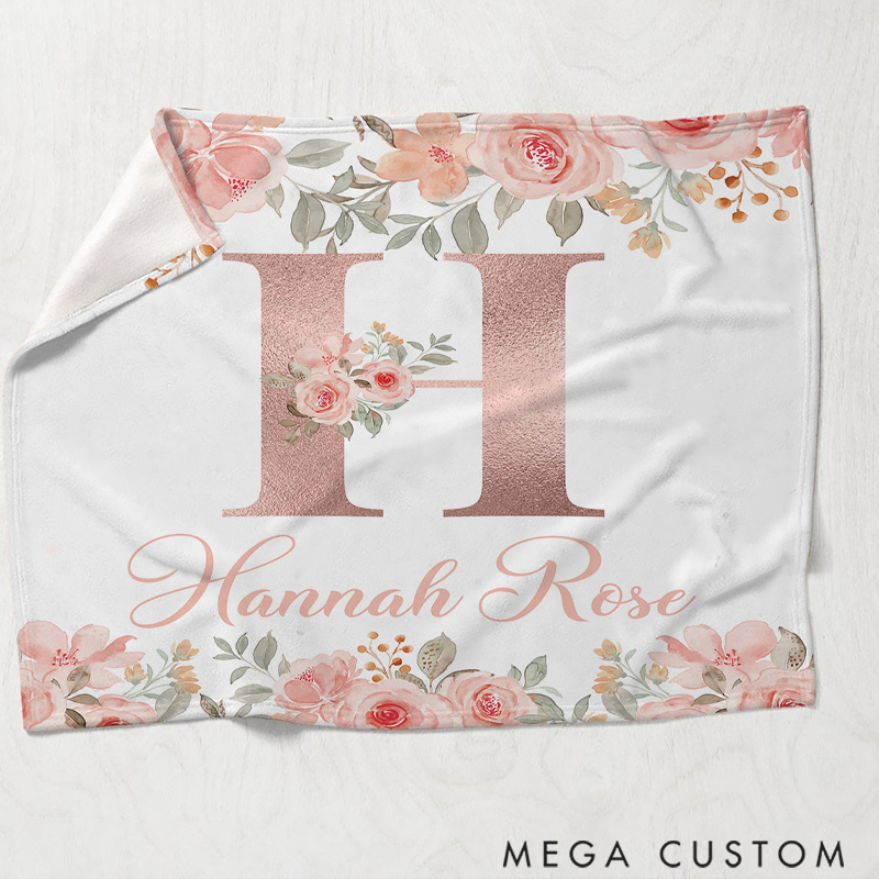 Personalized Pink Lovely Floral Blanket Christmas Gift for Mom Grandma