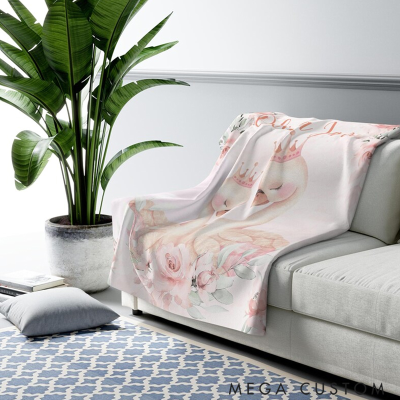 Personalized Mom And Baby Swan Custom Name Floral Swan Blanket Flowers Room Decor for Mom Grandma Kids