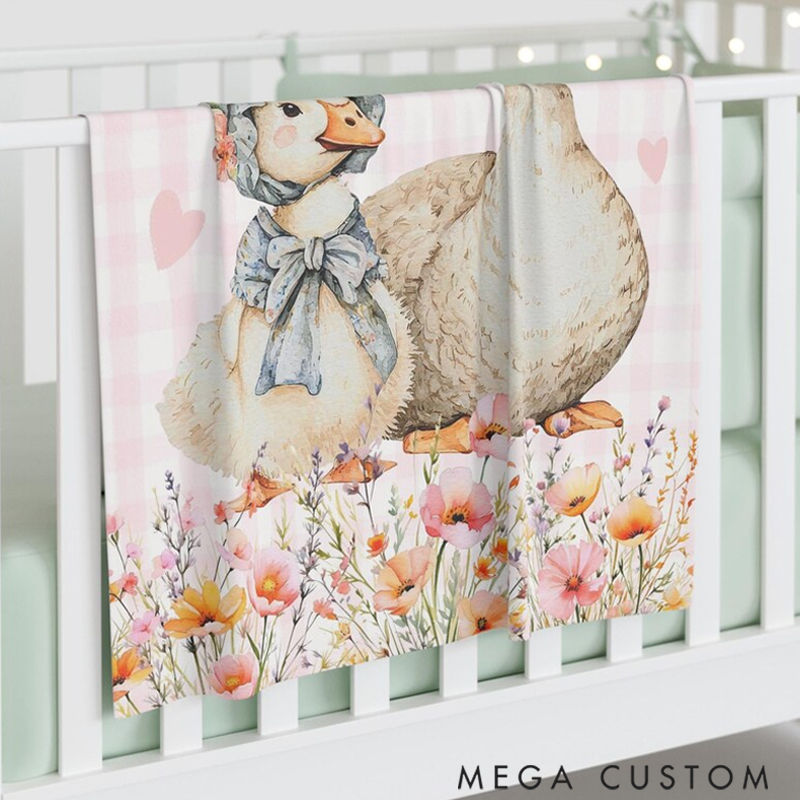 Personalized Silly Goose Baby Custom Name Floral Goose Blanket Flowers Room Decor for Mom Grandma Kids