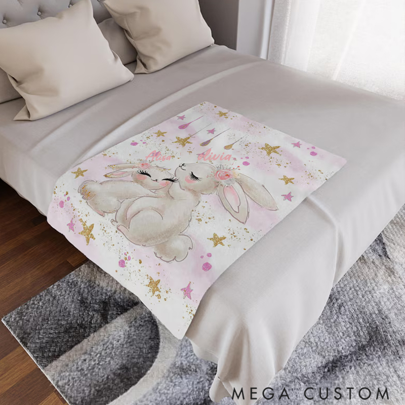 Personalized Bunny Baby Custom Name Floral Rabbit Blanket Flowers Room Decor for Mom Grandma Kids