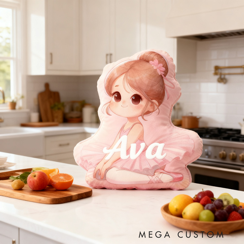 Personalized Ballet Dancer Girl Pillow with Your Name Soft Stuffed Toy for Kids Unique Decorative Cushion for Girls' Room