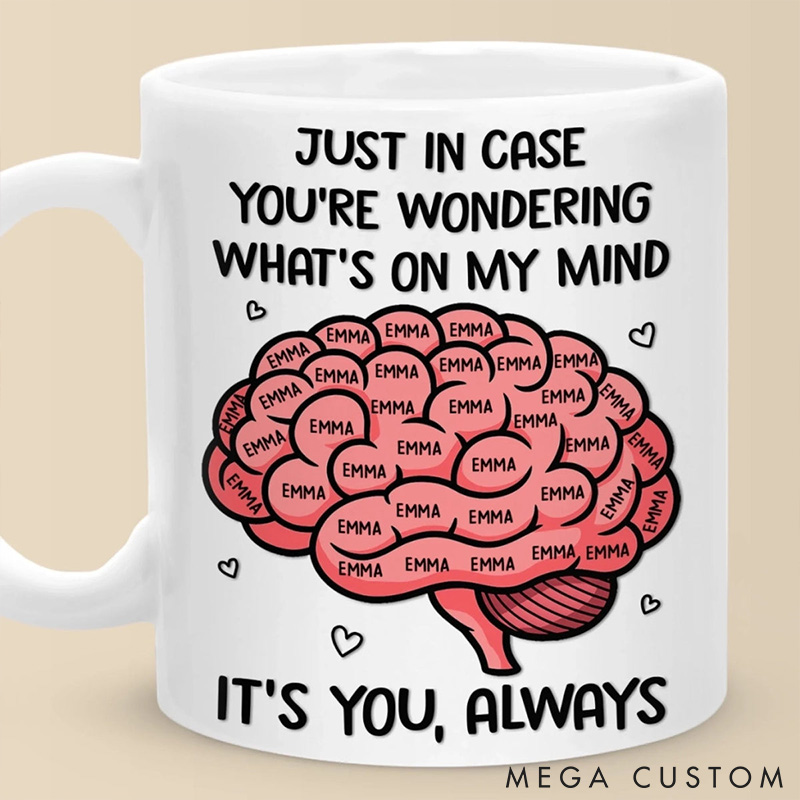 Personalized Love Brain Mug Custom Anniversary Wedding Gifts for Husband Wife Valentines Mug with Boyfriend Girlfriend Name