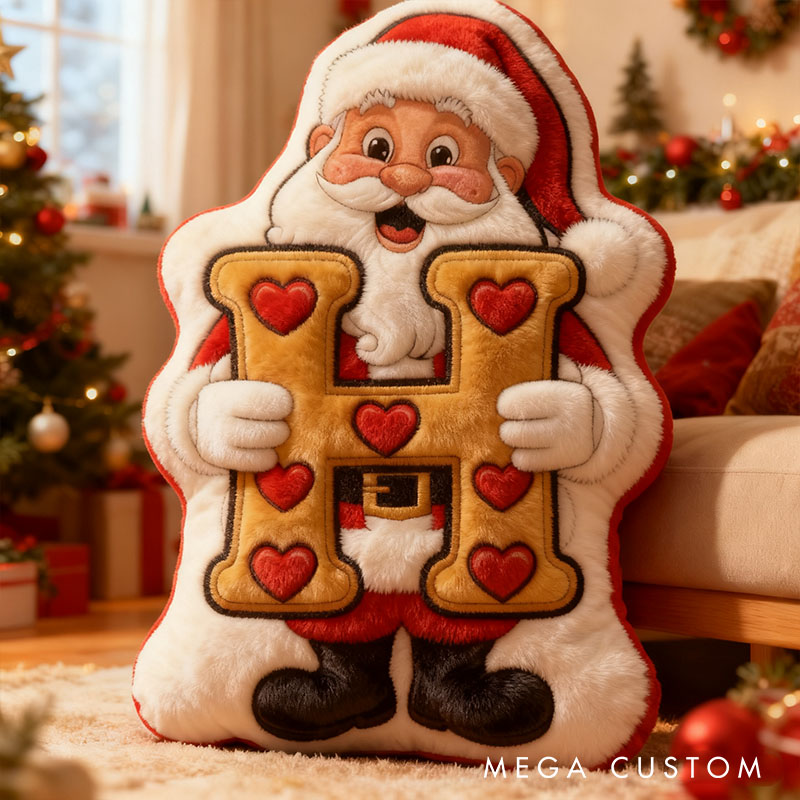 Personalized Couple Santa with 26 Letter Christmas Pillow Custom Girlfriend Initials Graphic 3D Print Xmas Cushion First Christmas Gift for Him Her