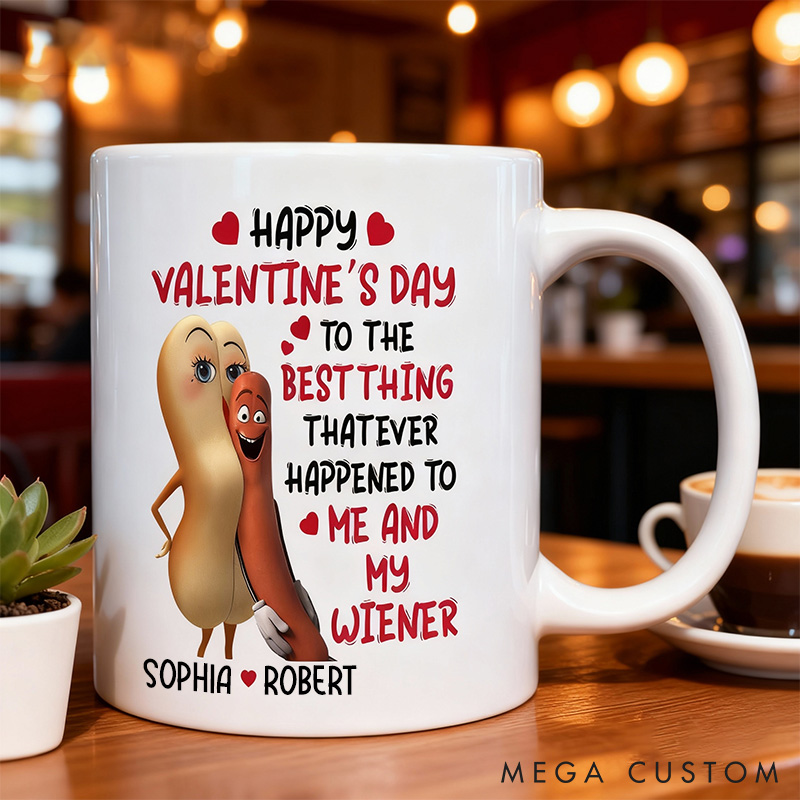 Personalized Happy Valentine’s Day To Me and My Wiener Custom Couple Coffee Mug Funny Anniversary Gift for Couple