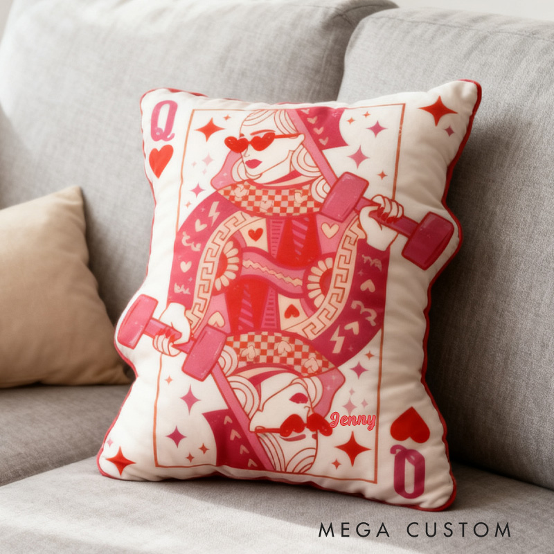 Personalized Graphic 3D Print Pillow Pillow Workout Queen of Hearts Gym Girl Sublimation Design Lift Heavy Shit Gym Rat Weightlifting Pillow for Gym Lovers