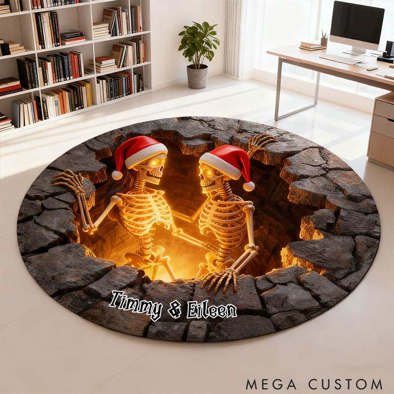 Personalized Couple Skeleton Graphic 3D Print Christmas Rug Custom Newlyweds Christmas Carpet Our First Christmas Gift for Him Her Husband Wife