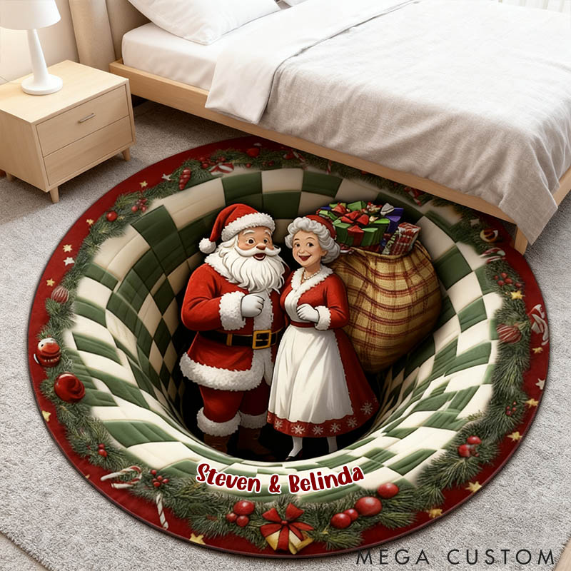 Personalized Couple Santa and Mrs. Claus Graphic 3D Print Christmas Rug Custom Christmas Carpet Our First Christmas Gift for Him Her Husband Wife
