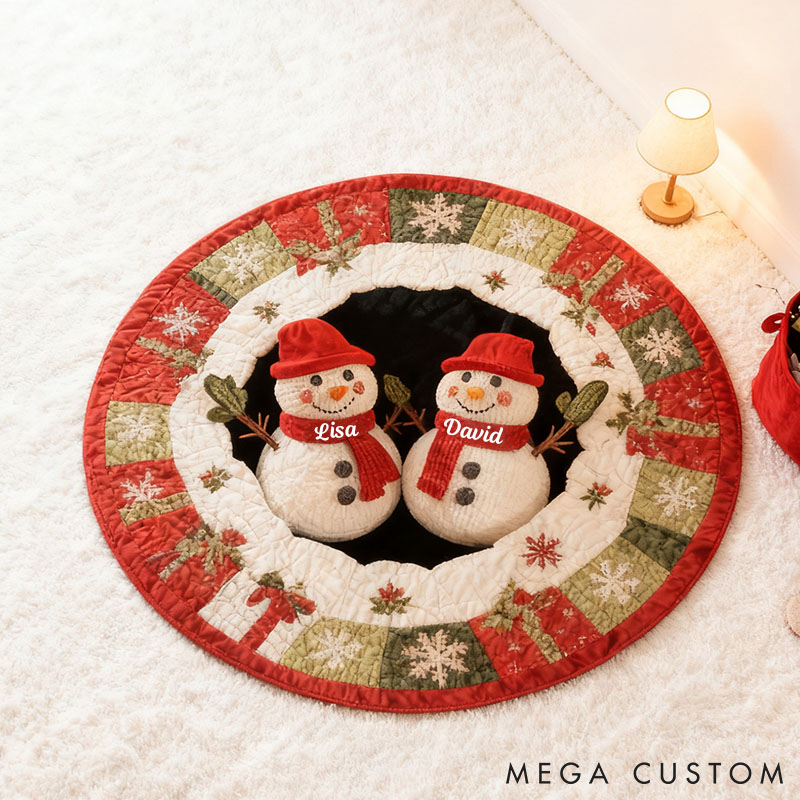 Personalized Snowman Christmas Rug Custom Couple Snowman Mat Christmas Decor Gift for Couple