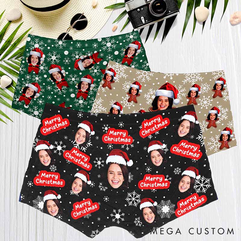Personalized Girlfriend Wife Face Boxer Briefs Men Christmas Underwear with Woman Face Photo Christmas Gift for Boyfriend Husband