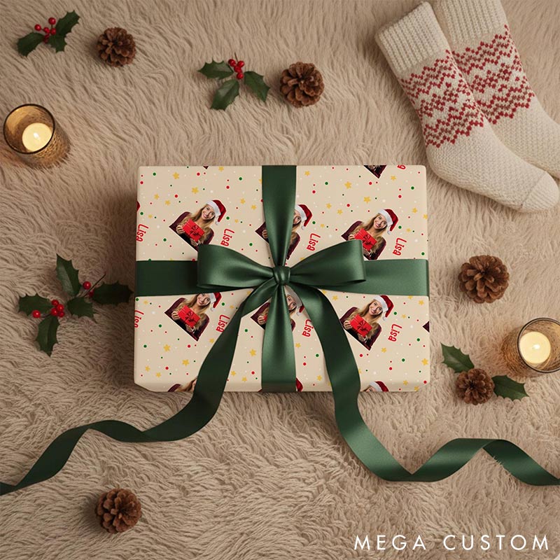 Personalized Funny Christmas Face Photo Cutout Wrapping Paper Unique Photo Gift Xmas Wrap Paper Best Xmas Gift for Boyfriend Girlfriend