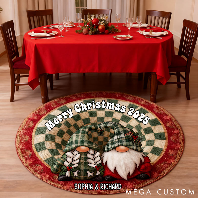 Personalized Christmas Gnome Rug Custom Couple Gnome Holiday Decor Mat Couple Xmas Decor Gift Rug for Husband Wife