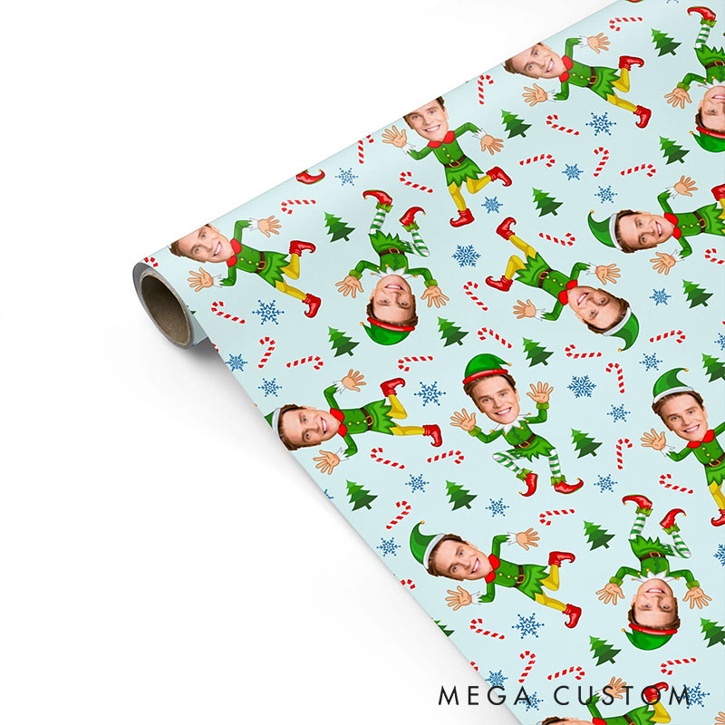Personalized Husband Boyfriend Face Wrapping Paper Girlfriend Wife Elf Face Christmas Wrapping Paper Christmas Gift for Couple Boyfriend Husband