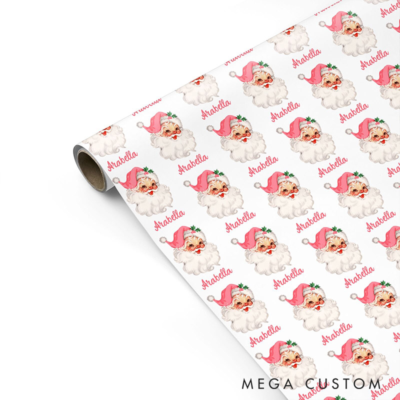 Personalized Vintage Pink Santa Christmas Wrapping Paper Couple Christmas Wrapping Paper Christmas Gift for Girlfriend Wife Boyfriend Husband