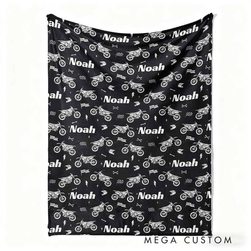Personalized Motocross Dirt Bike Blanket Custom Name Racing Blanket Cool Sports Themed Throw