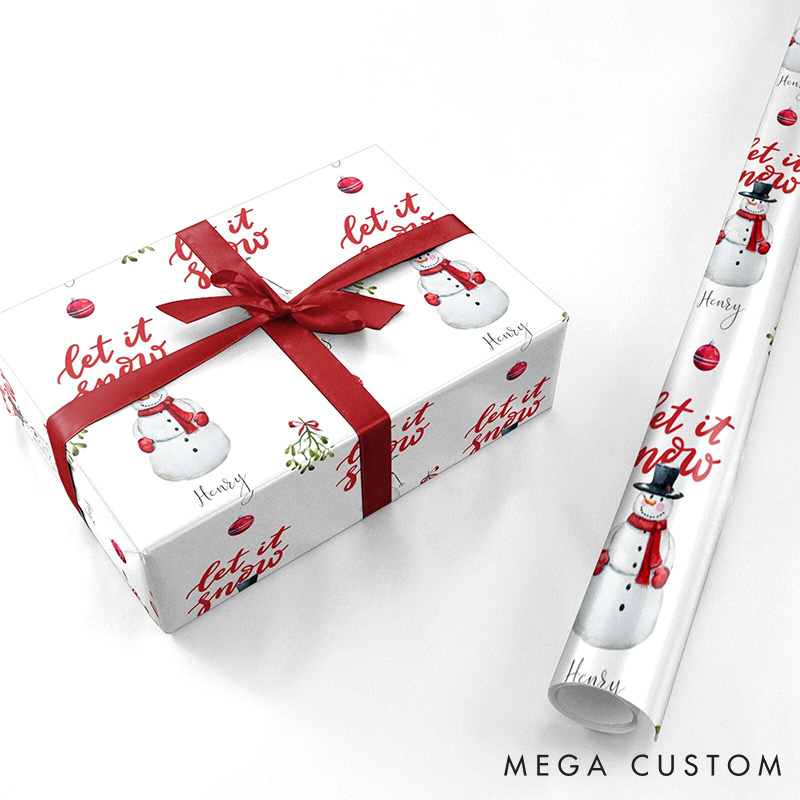 Personalized Let It Snow Wrapping Paper Winter Wonderland Gift Wrap Custom Two Snowmen Wrapping Paper for Couple Xmas Wrap for Friend