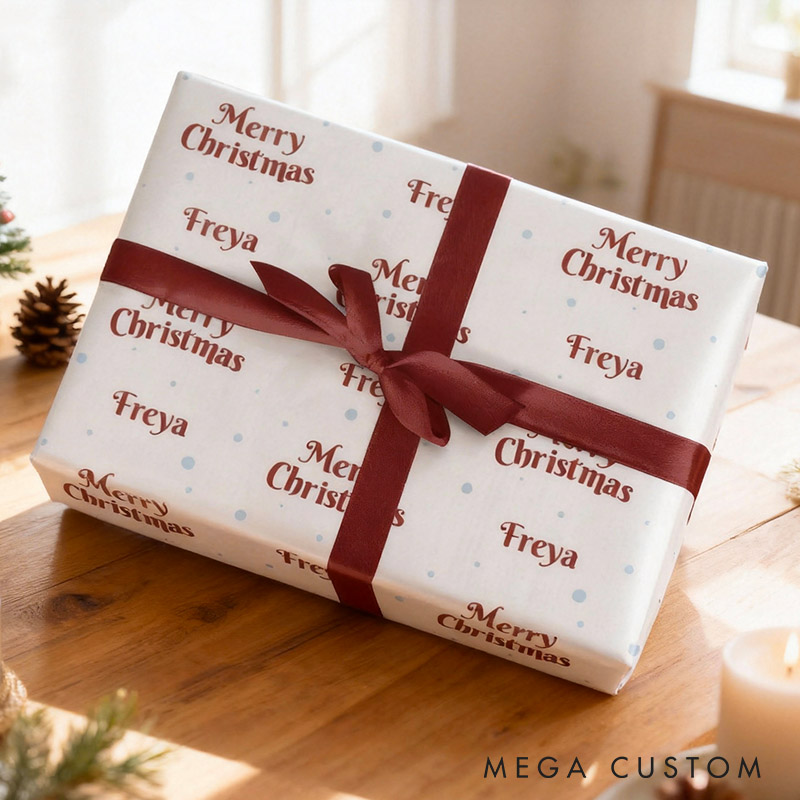 Personalized Classic Red Merry Christmas Wrapping Paper Custom Name Christmas Wrapping Paper Holiday Gift Wrap for Girlfriend Wife Boyfriend Husband