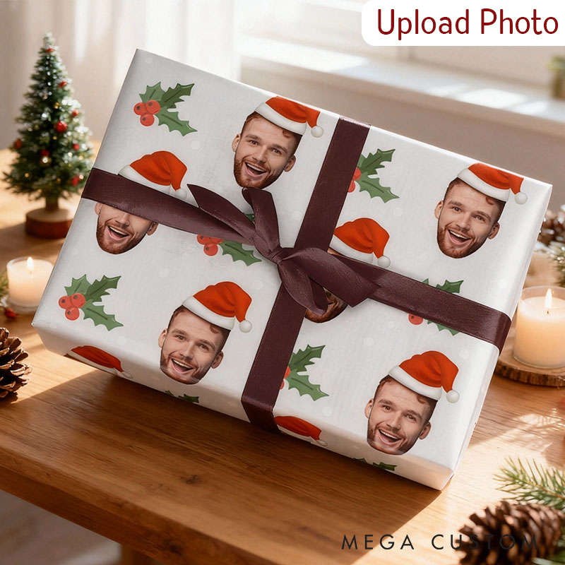 Personalized Husband Boyfriend Face Wrapping Paper Girlfriend Wife Elf Face Christmas Wrapping Paper Holiday Gift Wrap for Couple Boyfriend Husband