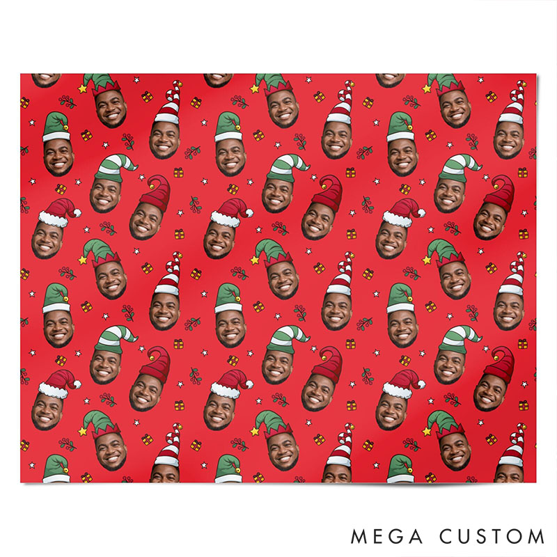 Personalized Face Christmas Wrapping Paper Custom Photo Face Xmas Hats Wrapping Paper Funny Festive Gift Wrap for Husband Boyfriend