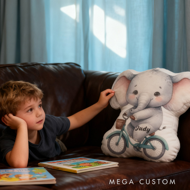 Personalized Elephant Bike Letter Pillow Cozy Graphic 3D Print Bow Letter Pillow Name Pillow Comfortable Travel Cushion for Kids Riding Lovers