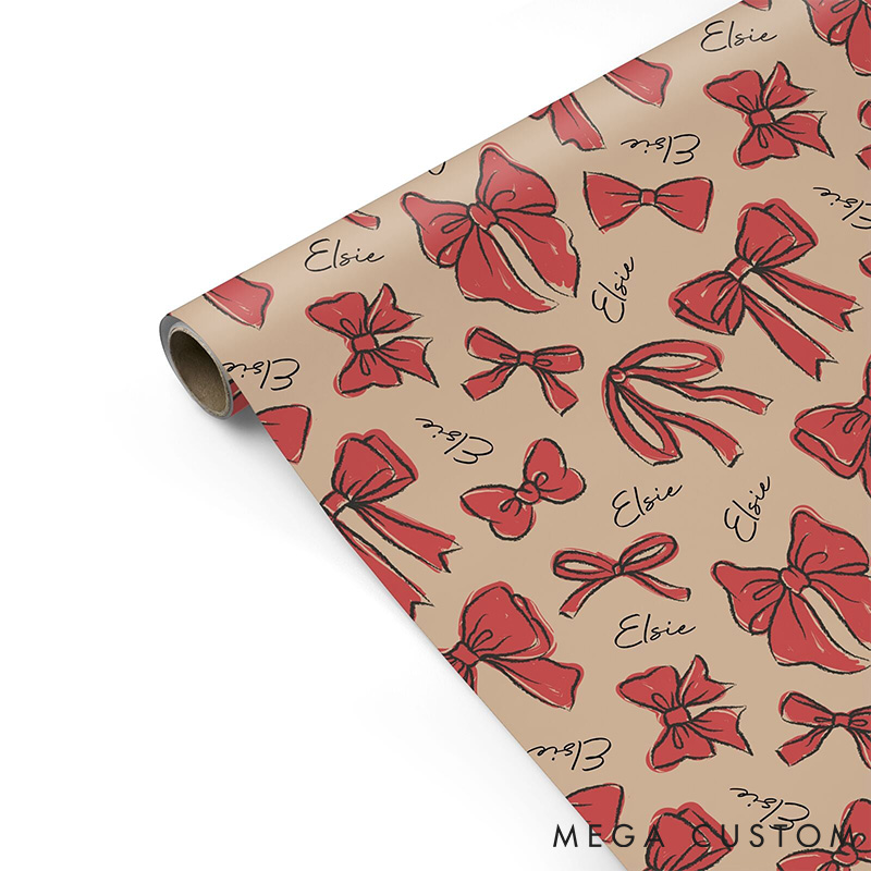 Personalized Bow Christmas Wrapping Paper Custom Christmas Bow Wrapping Paper for Him Her Christmas Decor Wrap for Boyfriend Girlfriend