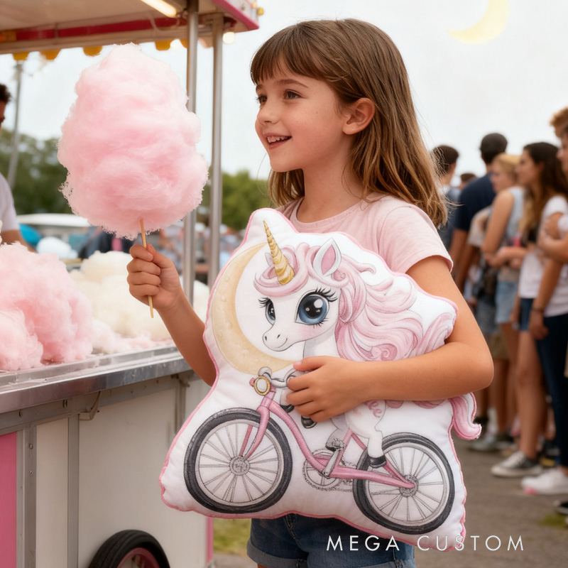 Personalized Pinky Horse Bike Pillow Cozy Graphic 3D Print Bow Pillow Name Pillow Comfortable Travel Cushion for Kids Girls Riding Lovers