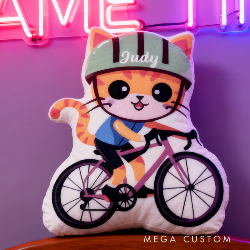 Personalized Cat Kitty Bike Pillow Cozy Graphic 3D Print Gamer Pillow Name Pillow Comfortable Travel Cushion for Kids Girls Riding Lovers