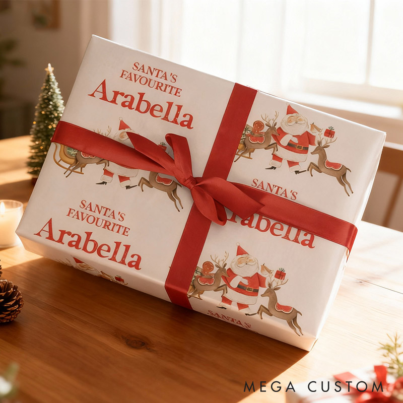 Personalized Santa's Favourite Christmas Wrapping Paper Custom Name Christmas Wrapping Paper Holiday Gift Wrap for Girlfriend Wife Boyfriend Husband