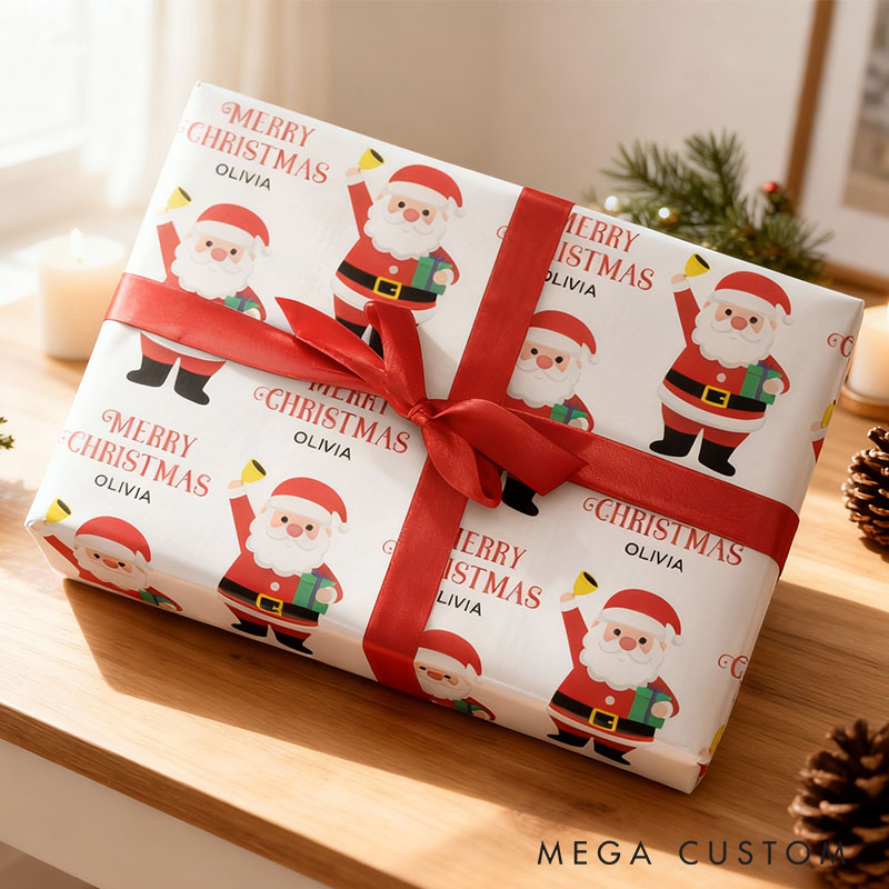 Personalized Cute Santa Merry Christmas Wrapping Paper Custom Name Christmas Wrapping Paper Holiday Gift Wrap for Girlfriend Wife Boyfriend Husband