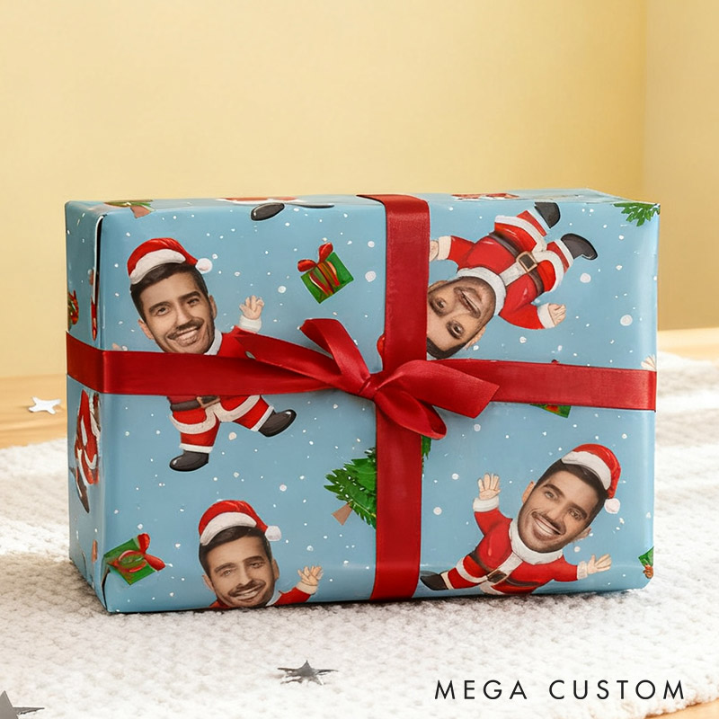 Personalized Santa Face Cutout Christmas Wrapping Paper Custom Name Christmas Wrapping Paper Holiday Gift Wrap for Girlfriend Wife Boyfriend Husband