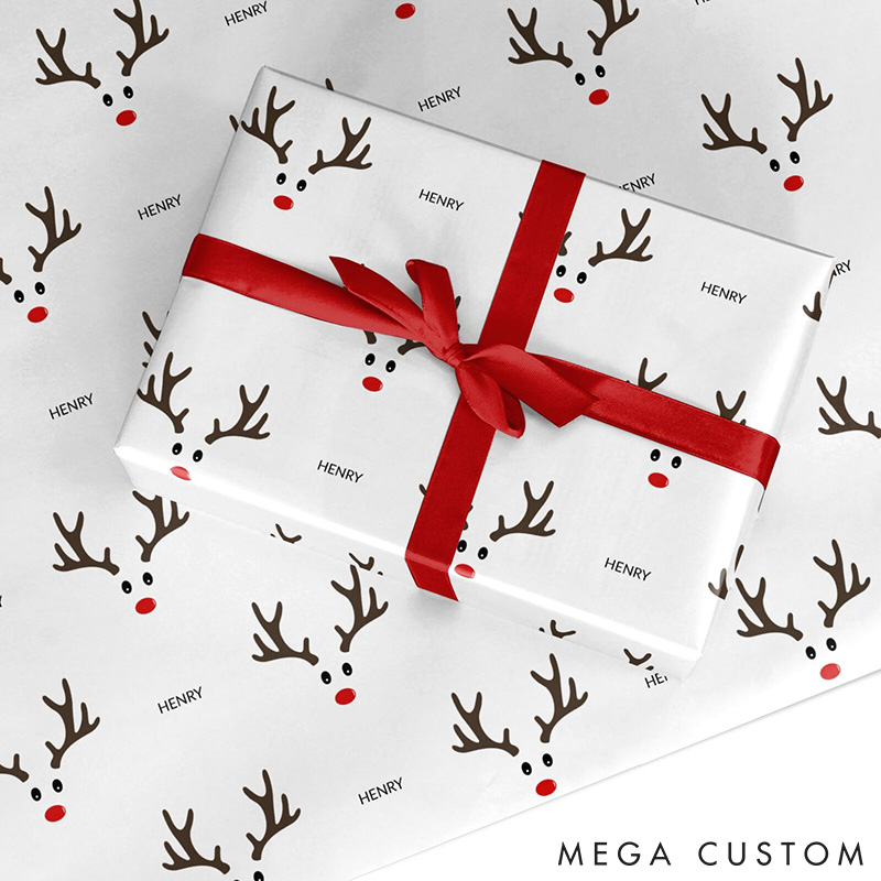 Personalised Reindeer Face Wrapping Paper Custom Minimalist Holiday Decor Wrap Paper Christmas Gift Wrapping for Her