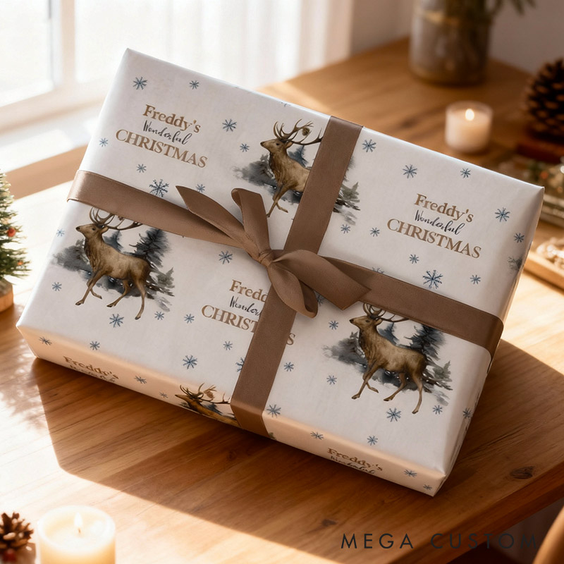 Personalized Retro Reindeer Christmas Wrapping Paper Custom Name Christmas Wrapping Paper Holiday Gift Wrap for Girlfriend Wife Boyfriend Husband