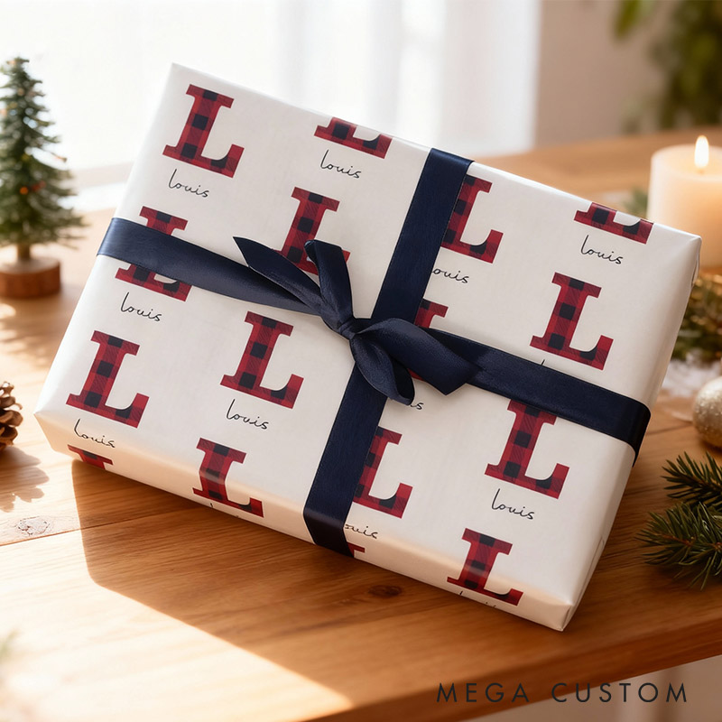 Personalized Red Plaid Christmas Wrapping Paper Custom Tartan Name Christmas Wrapping Paper Holiday Gift Wrap for Girlfriend Wife Boyfriend Husband