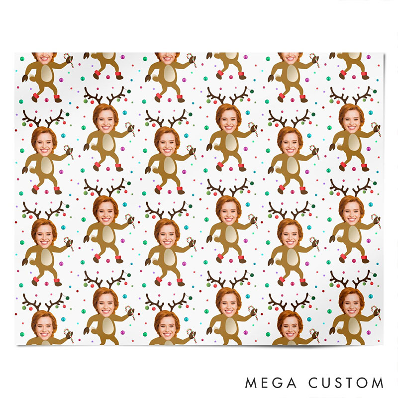 Personalized Reindeer Face Wrapping Paper Custom Funny Gift Wrap Reindeer Photo Face Wrapping Paper for Him Hei Christmas Gift Wrap