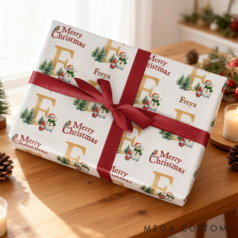 Personalized Gold Initial Christmas Wrapping Paper Custom Name Christmas Wrapping Paper Holiday Gift Wrap for Girlfriend Wife Boyfriend Husband