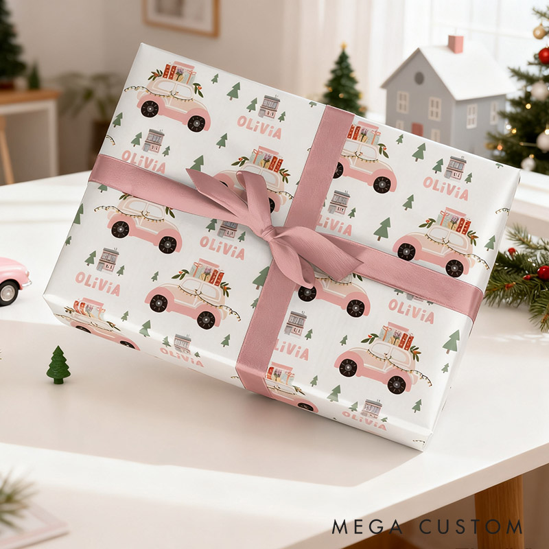 Personalized Car Carrying Gift Box Christmas Wrapping Paper Custom Christmas Wrapping Paper Holiday Gift Wrap for Girlfriend Wife Boyfriend Husband