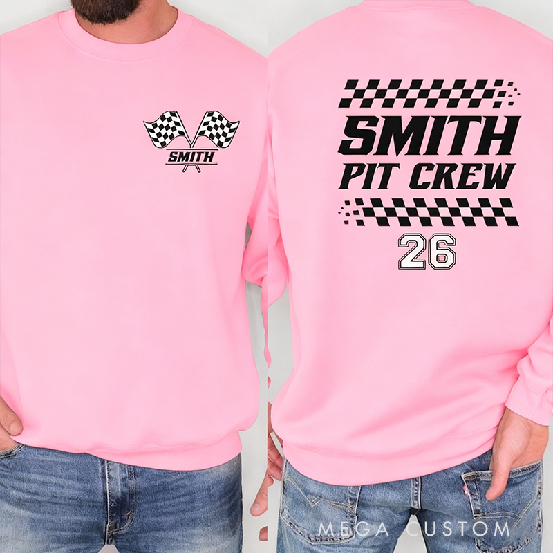 Personalized Racing Pit Crew Sweatshirt Custom Name and Number Race Team Hoodie Car Lover Gift Matching Family Outfit