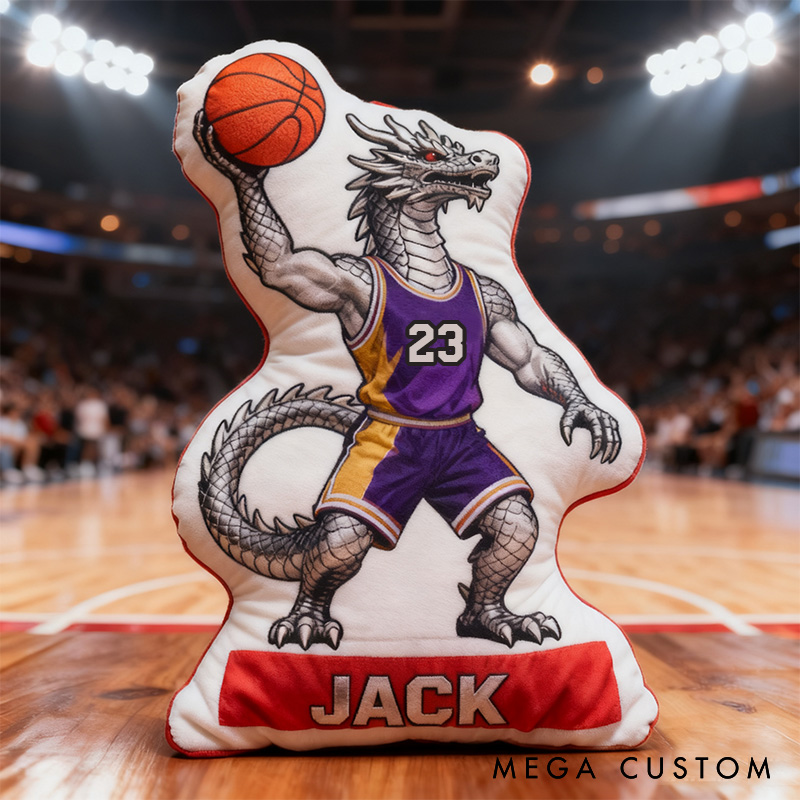 Personalized Dinosaur Basketball Pillow with Custom Name and Number Design for Kids