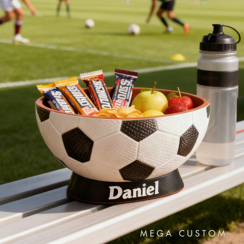 Personalized Soccer Snack Bowl - Custom Name Football Shaped Snack Holder for Game Day, Tailgating & Sports Fans