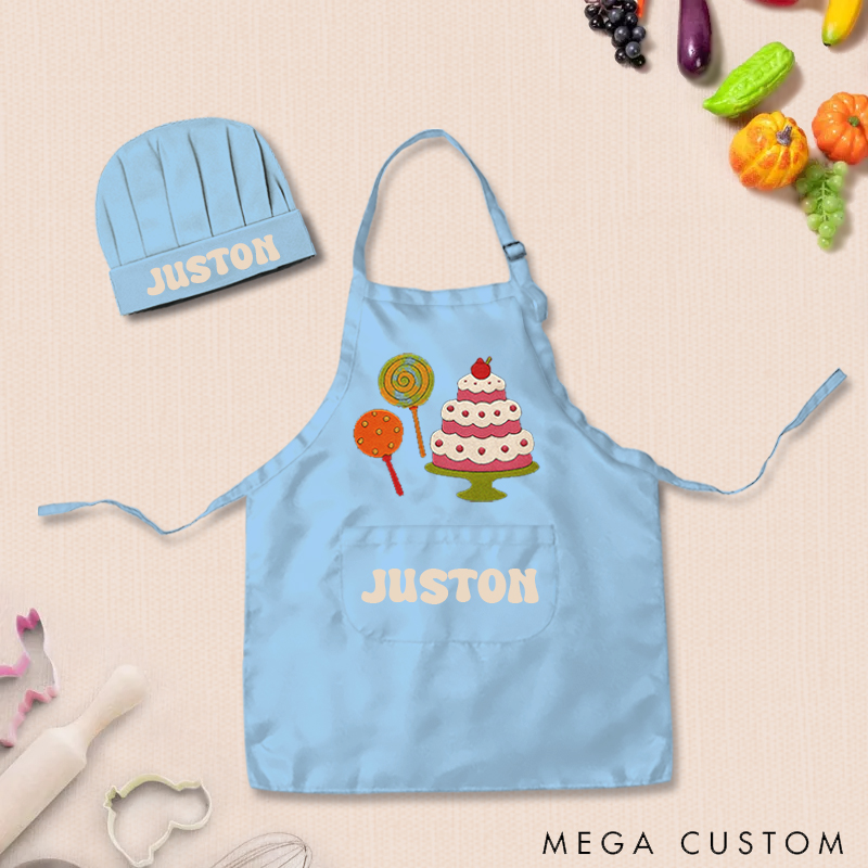 Personalized Cute Dessert Adjustable Kids Apron Set with Name and Pocket for Cooking Crafts Holiday Gift for Girls