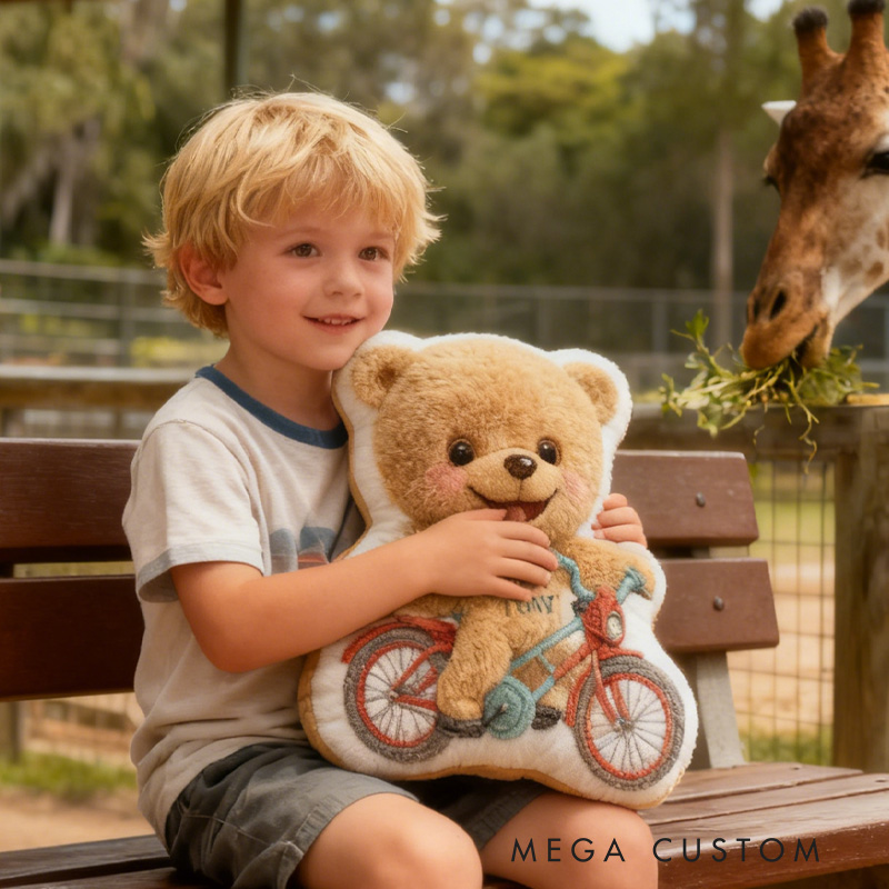 Personalized Bear Bike Pillow Cozy Graphic 3D Print Bow Pillow Name Pillow Comfortable Travel Cushion for Kids Riding Lovers