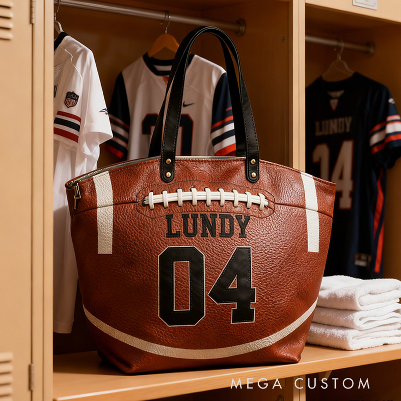 Personalized Football Texture Tote Bag Design, Stylish & Functional for Football Enthusiasts Custom Name & Number