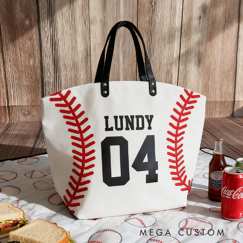Personalized Baseball Texture Tote Bag Design, Stylish & Functional for Baseball Enthusiasts Custom Name & Number