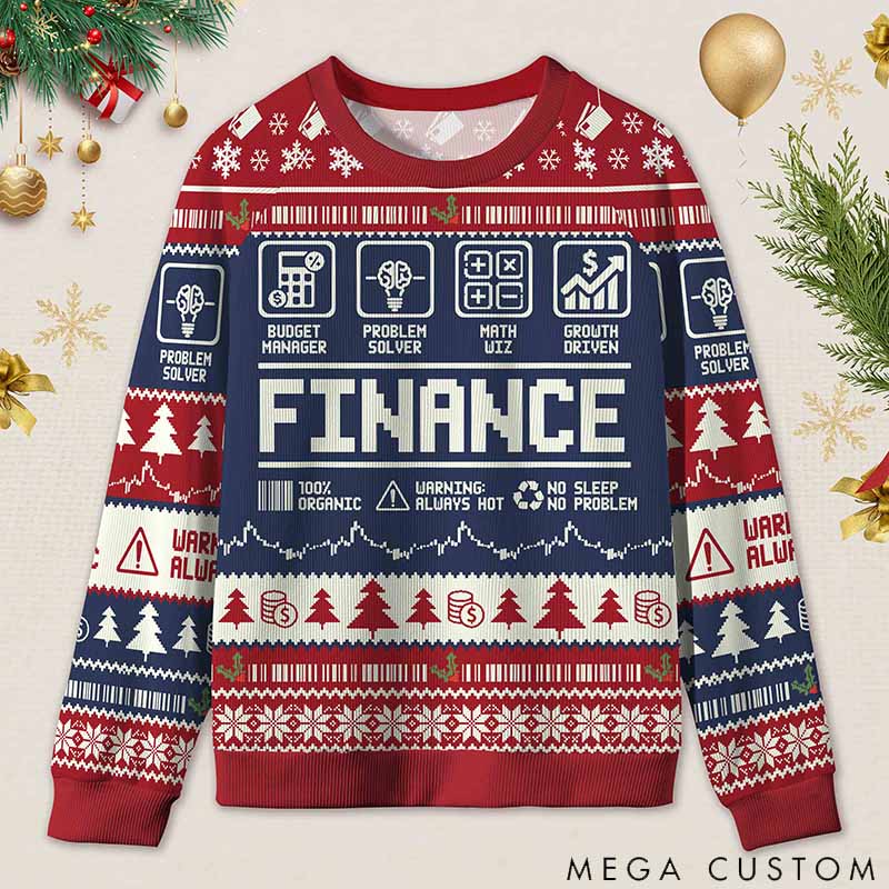 Personalized Funny Accounting Finance Ugly Christmas Sweater Gift for Accounting Finance Professionals