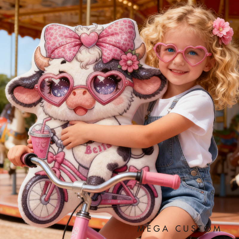 Personalized Pink Dairy Cow Pillow Cozy Lovely Graphic 3D Print Throw Pillow Name Pillow Comfortable Travel Cushion for Kids Girls Riding Lovers