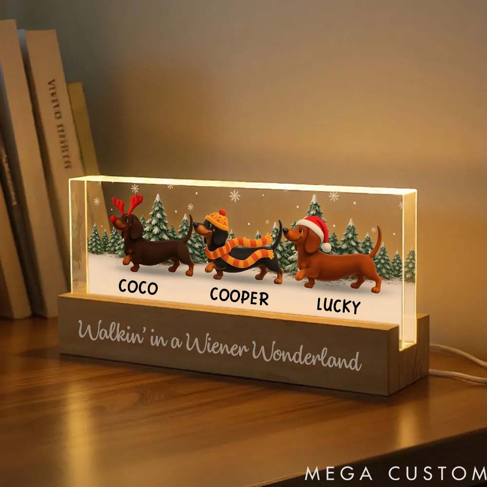 Personalized Dog Lover Christmas Dachshunds Walking in a Wiener Wonderland Light
