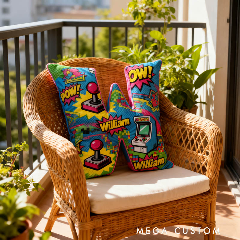 Personalized Colorful Anime-Style Game Console Joystick Letter Pillow for Game Lovers Plush Pillow Christmas Birthday Holiday Gift for Kids