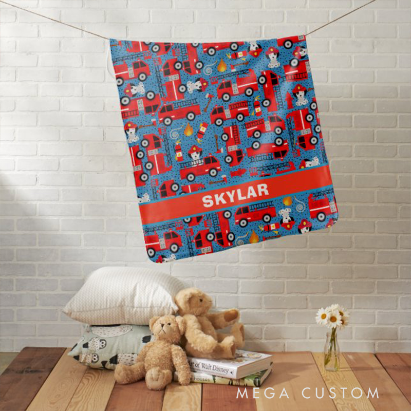 Personalized Firefighter Blanket Custom Name Fire Truck Themed Plush Throw Blanket Gifts