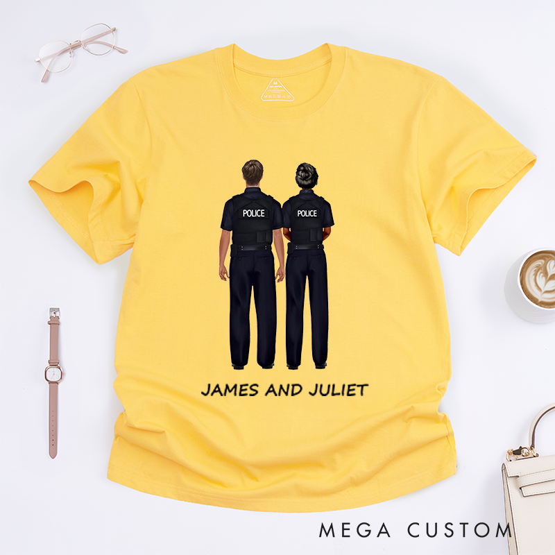 Personalized Police Couple Illustration Design Gift for Wife Police Officer T-Shirt