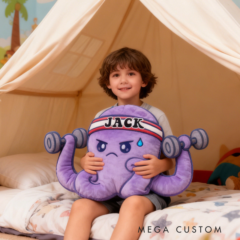 Personalized Workout Octopus Throw Pillow Graphic 3D Print Trainer Fitness Planner Decoration Letter Pillow Exercise Sport Gym Sublimation Design Lift Heavy Shit Gym Rat Weightlifting Pillow for Kids Gym Lovers