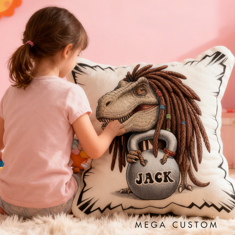 Personalized Workout Dino Pillow Graphic 3D Print Trainer Fitness Planner Decoration Letter Pillow Exercise Sport Gym Sublimation Design Lift Heavy Shit Gym Rat Weightlifting Pillow for Kids Gym Lovers